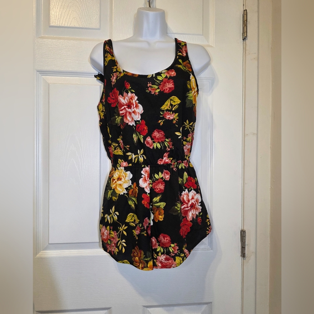 Ambiance Apparel- Black Floral Tank Top - Size S